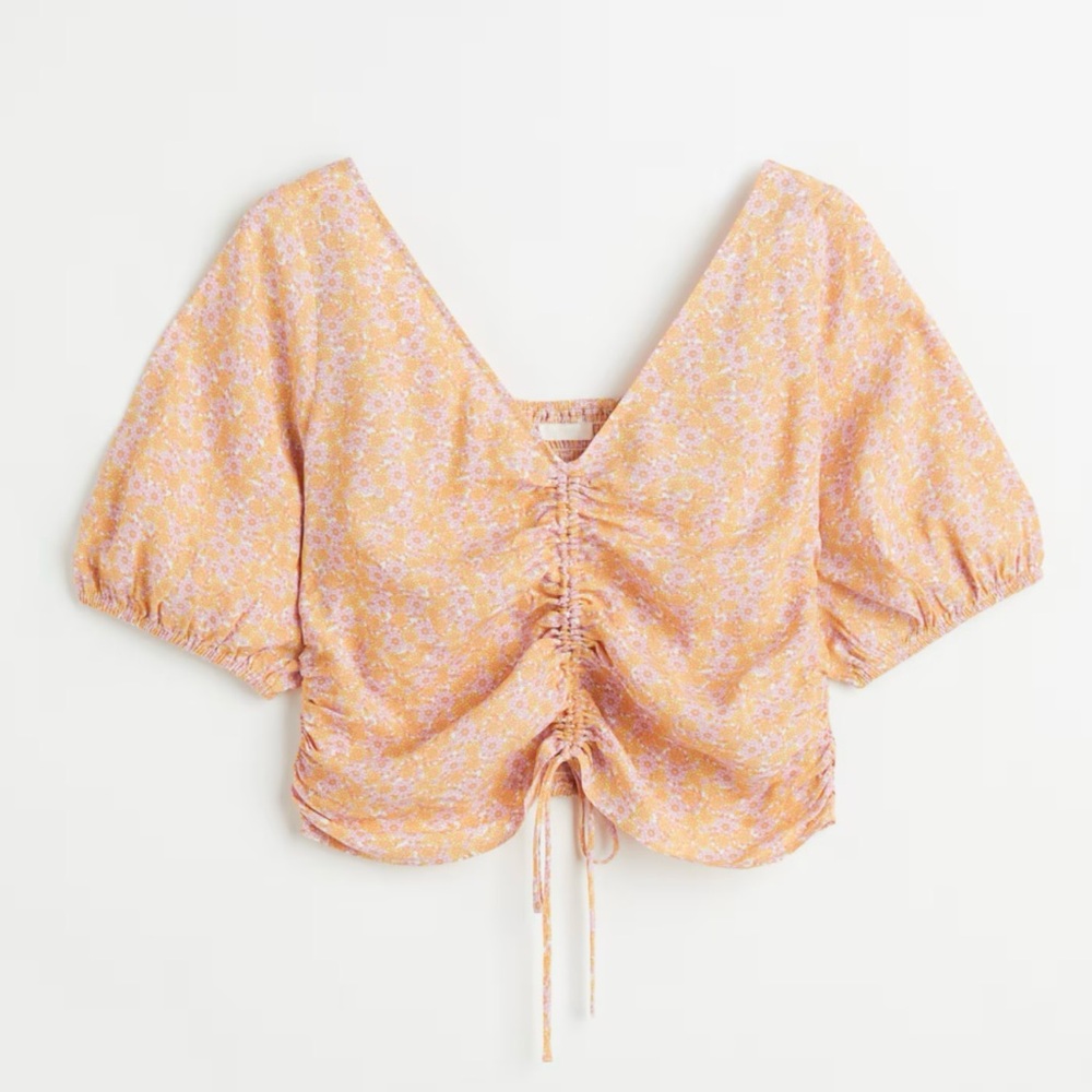 H&M Orange and Pink Ruched Crop Blouse